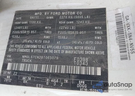 2011 Ford Transit Connect Xl from USA, damaged, VIN NM0LS7CN2BT065079